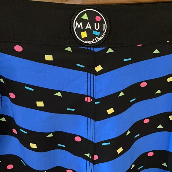 Maui and Sons Blue Geometric Swim Board Shorts Size 32 - Picture 10 of 16